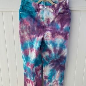 Size 10 tie dye hippie boho blue purple tye dye pants jeans size ten medium